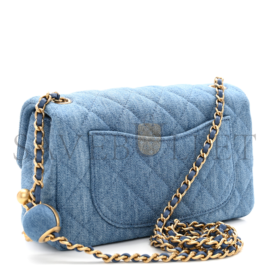 CHANEL MASTER DENIM QUILTED MINI PEARL CRUSH RECTANGULAR FLAP BLUE (20*13*7cm)